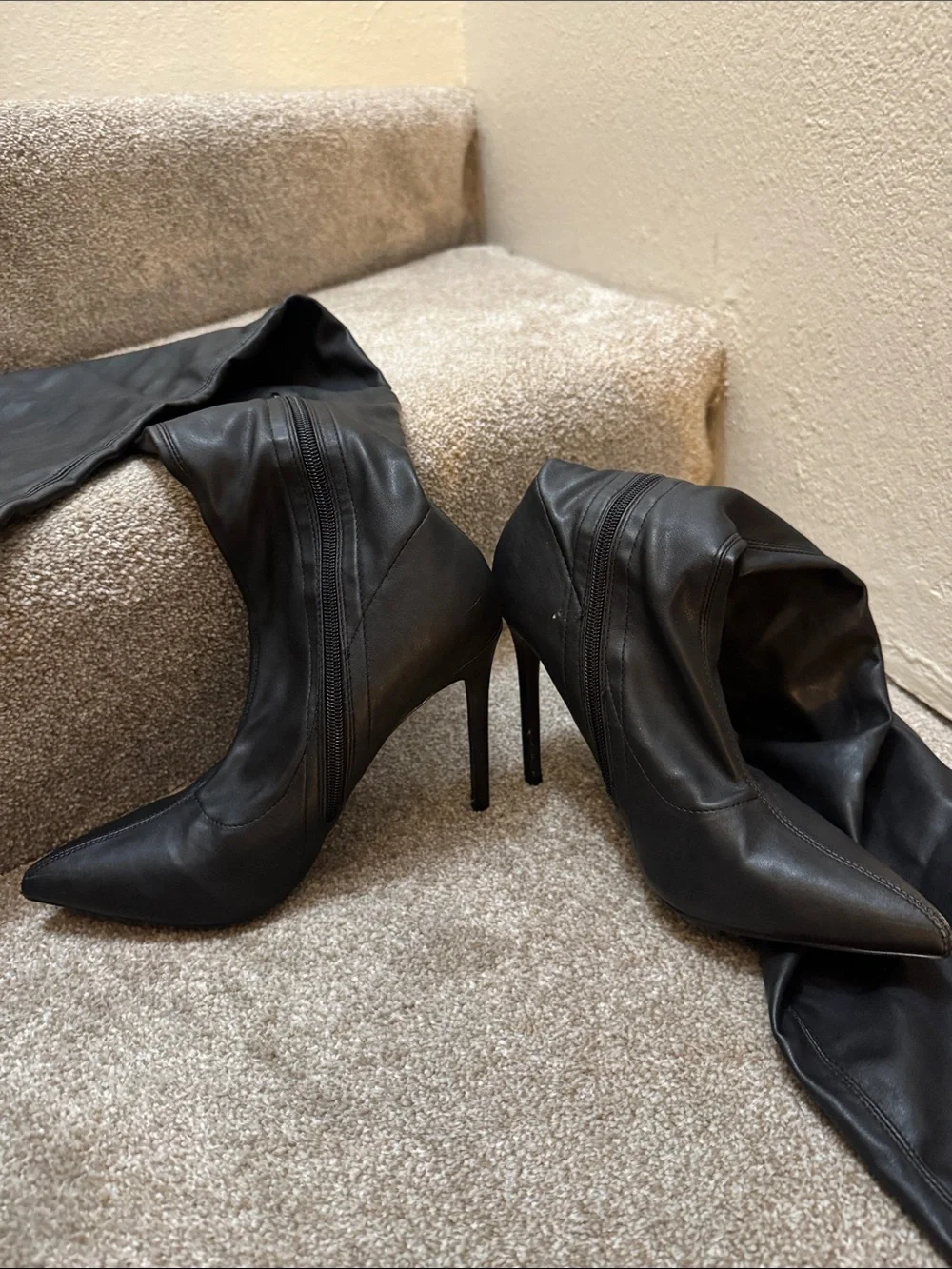 Liliana Black Over-the-Knee Pointed Toe Boots
